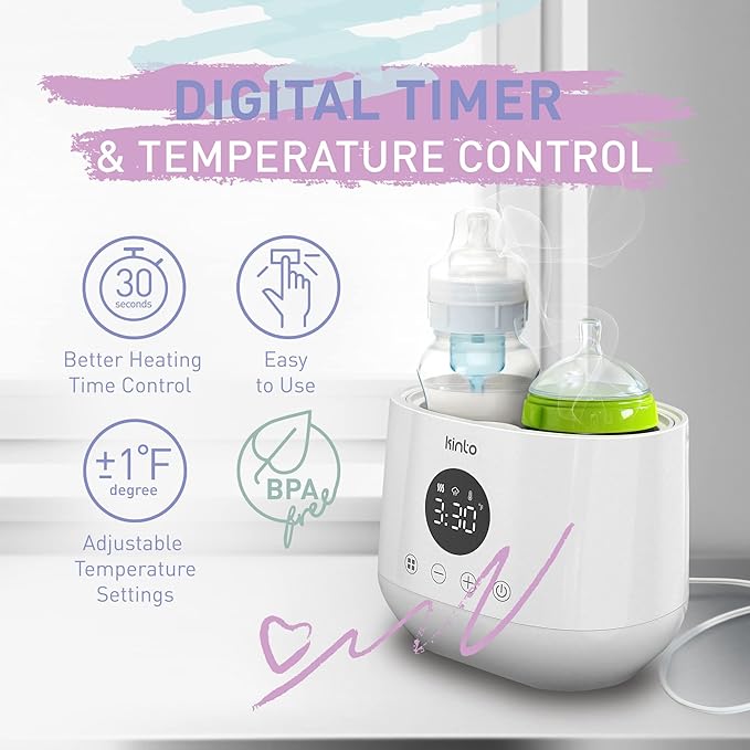 Double Bottle Warmer and Sterilizer, Baby Bottle Warmer for Breastmilk and Formula, Fast Heating with Adjustable Timer, Keep Warm Mode