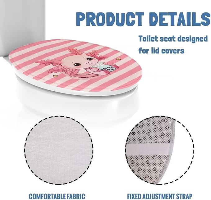 Cute Cartoon Axolotl Toilet Seat Lid Cover Flannel Fabric Toilet Seat Covers Kids Bathroom Decor Toilet Dust Cover Keep Clean Tidy Universal for Most Toilet Bowl Lids Pink