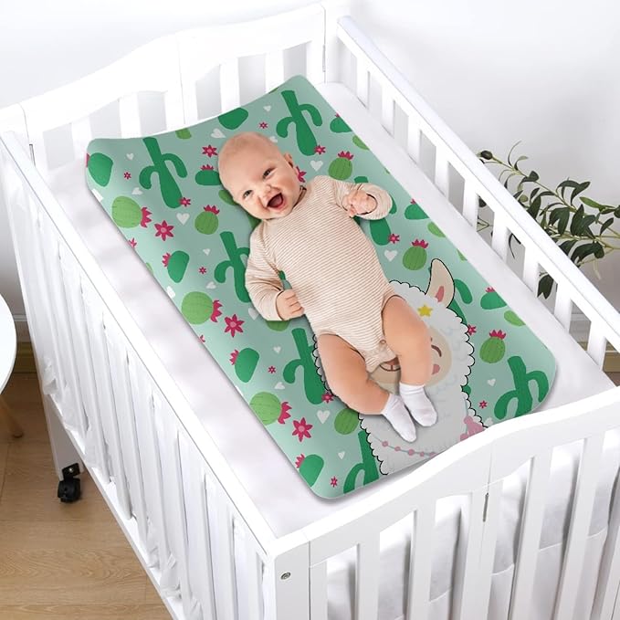 GOSTONG Girls Boys Changing Pad Cvoer with Cactus Alpaca Elastic Soft Changing Mat Sheets Fits 32"x16" Diaper Changing Table, Lightweight & Machine Washable