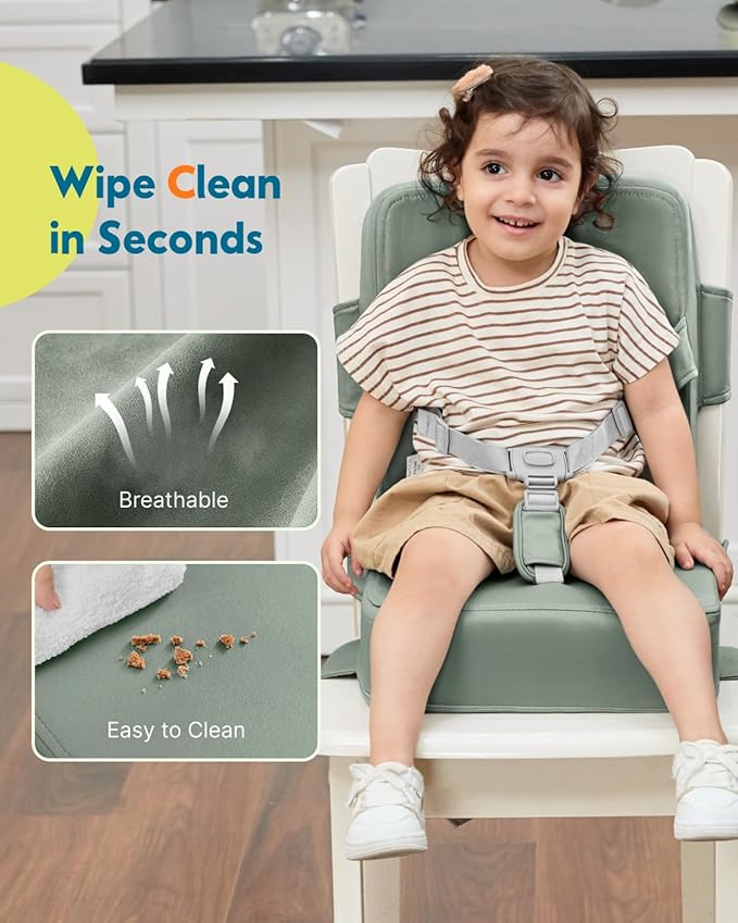 HOMEAL Booster Seat for Dining Table, Adjustable Kids Breathable Booster Seat for Kitchen (Sage)