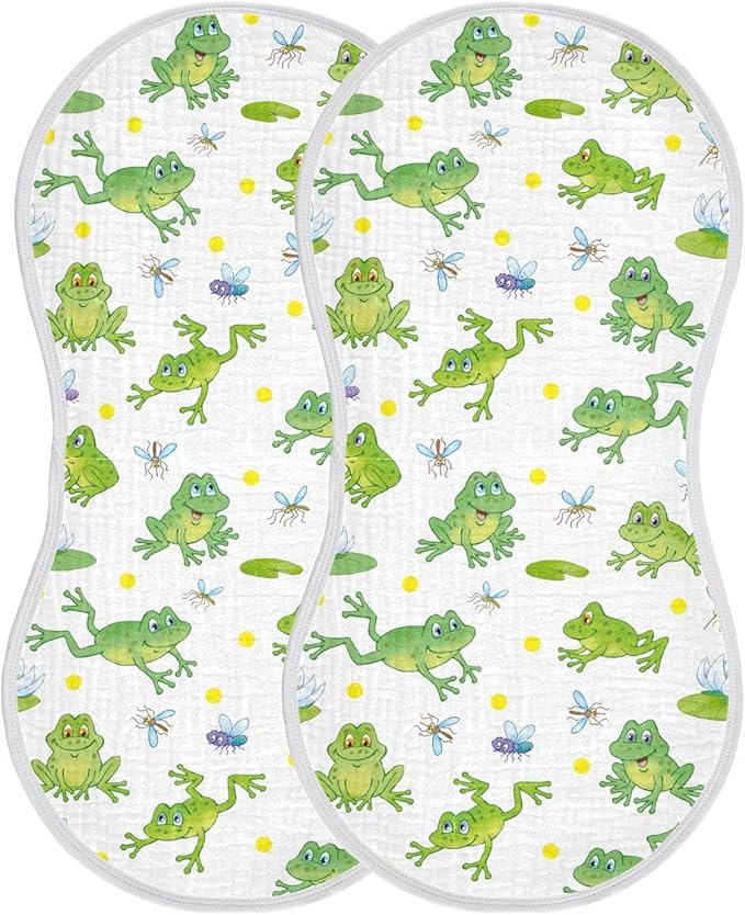 Cartoon Frog Lily Lotus Leaf Muslin Burp Cloths for Baby 2 Pack 100% Cotton Baby Washcloths Bibs for Boy Girl