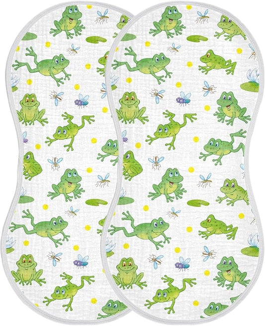 Cartoon Frog Lily Lotus Leaf Muslin Burp Cloths for Baby 2 Pack 100% Cotton Baby Washcloths Bibs for Boy Girl