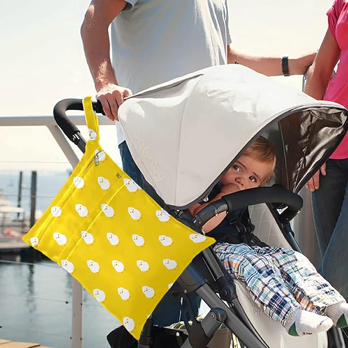 visesunny Chick Animal 2Pcs Wet Bag with Zippered Pockets Washable Reusable Roomy Diaper Bag for Travel,Beach,Daycare,Stroller,Diapers,Dirty Gym Clothes,Wet Swimsuits,Toiletries
