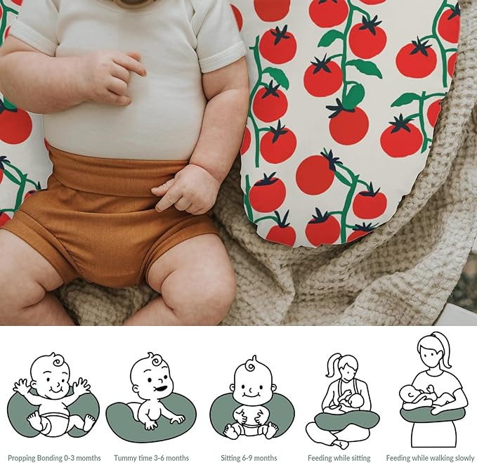 Sweet Red Tomatoes Nursing Pillow Covers for Boy Girl Cute Cherry Tomato Nursing Pillow Slipcovers for Breastfeeding Pillows Red Summer Tomato Fruit Soft Stretchy Removable Cover for Newborn Infant