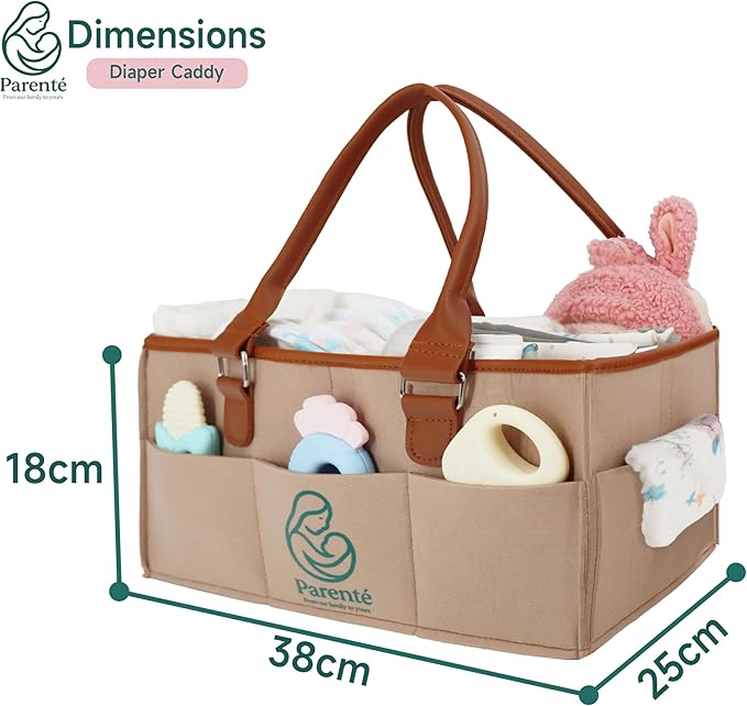 Diaper Caddy Organizer for Baby Essentials, Portable Nursery Storage Bin with Handles, Large Capacity for Diapers, Wipes, Toys, Changing Table or Car, Felt Diaper Organizer