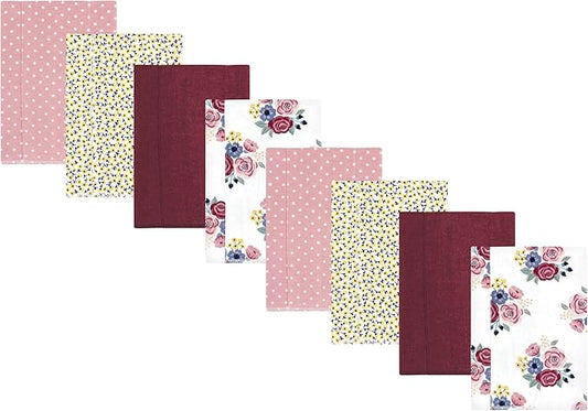 Hudson Baby Cotton Poly Flannel Burp Cloths Multipack, Blush Navy Floral 8-Pack, One Size