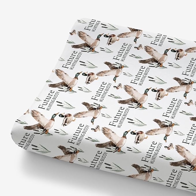HawSkgFub Future Duck Hunting Buddy Changing Pad Cover for Baby Boy, Wild Mallard Hunter Diaper Change Table Covers, Soft Stretchy Breathable Safe Snug Fitted Changing Mat Sheets Fit 32"/34" x 16"