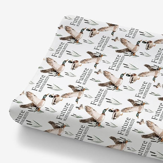 HawSkgFub Future Duck Hunting Buddy Changing Pad Cover for Baby Boy, Wild Mallard Hunter Diaper Change Table Covers, Soft Stretchy Breathable Safe Snug Fitted Changing Mat Sheets Fit 32"/34" x 16"