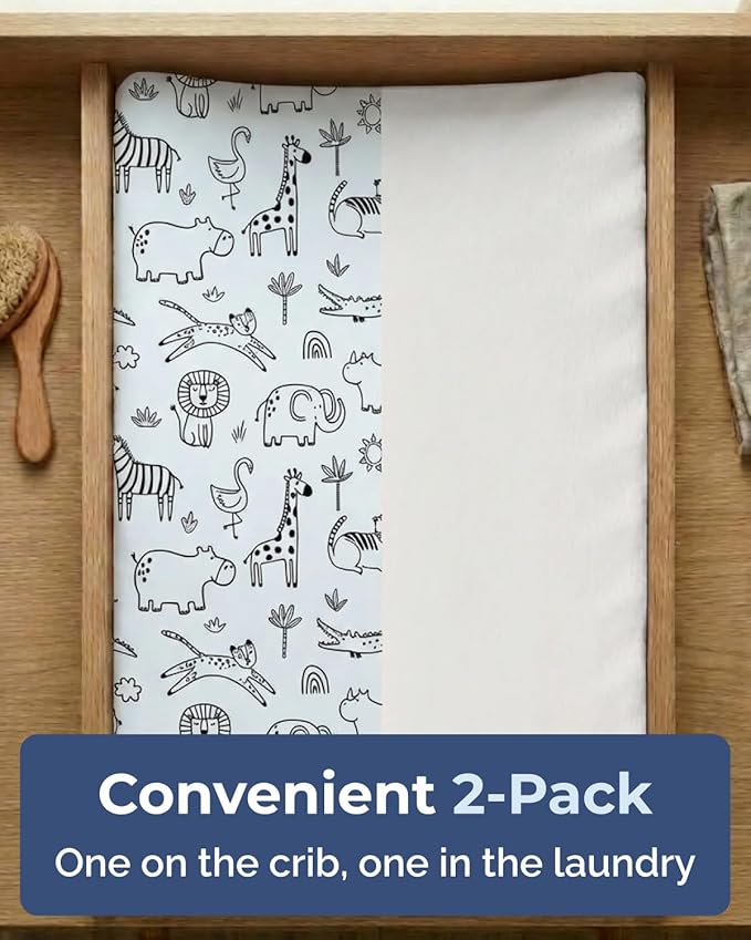 Changing Pad Cover - Pack of 2 Soft Unisex Diaper Change Microfiber Table Sheets - Fits 32"x16" Contoured Pad - Changing Pad Cover for Baby Boys & Girls - Snug, Machine Washable - Oeko-Tex, Zoo Sketch