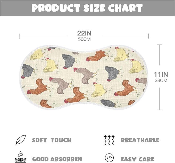 Rooster and Hens Muslin Burp Cloths for Baby 2 Pack Soft 100% Cotton Baby Washcloths Bibs for Boy Girl
