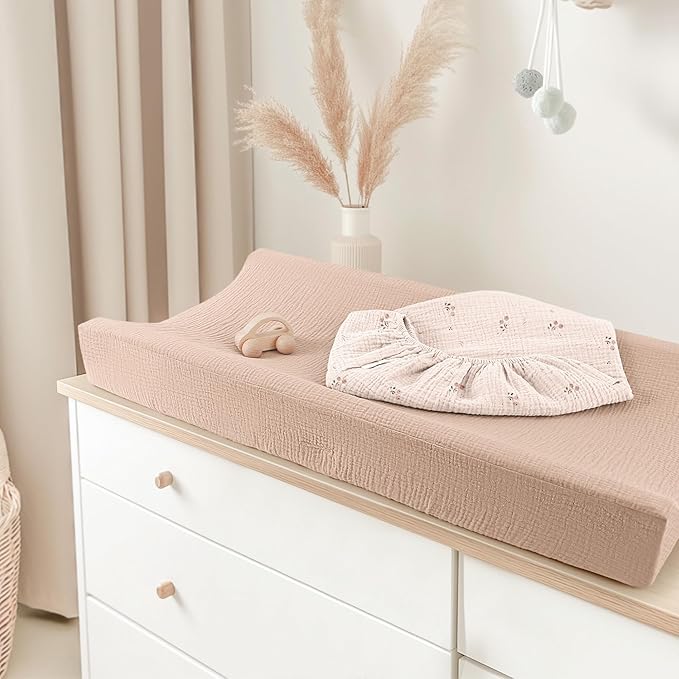 Bearmoss Baby Changing Pad Cover, Muslin [100% Cotton] Diaper Table Covers, 32'' x 16'' Soft Breathable Changing Pad Sheets for Unisex Baby Girls and Boys with Strap Holes (Orange)