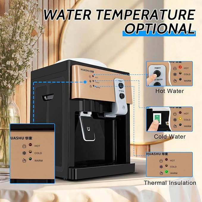 Top Loading Desktop Water Cooler Dispenser, 550W 110V Countertop Hot & Cold Water Coolers Drinking Fountain Portable Water Warmer for Home Bedroom Studio Office Grocery Store