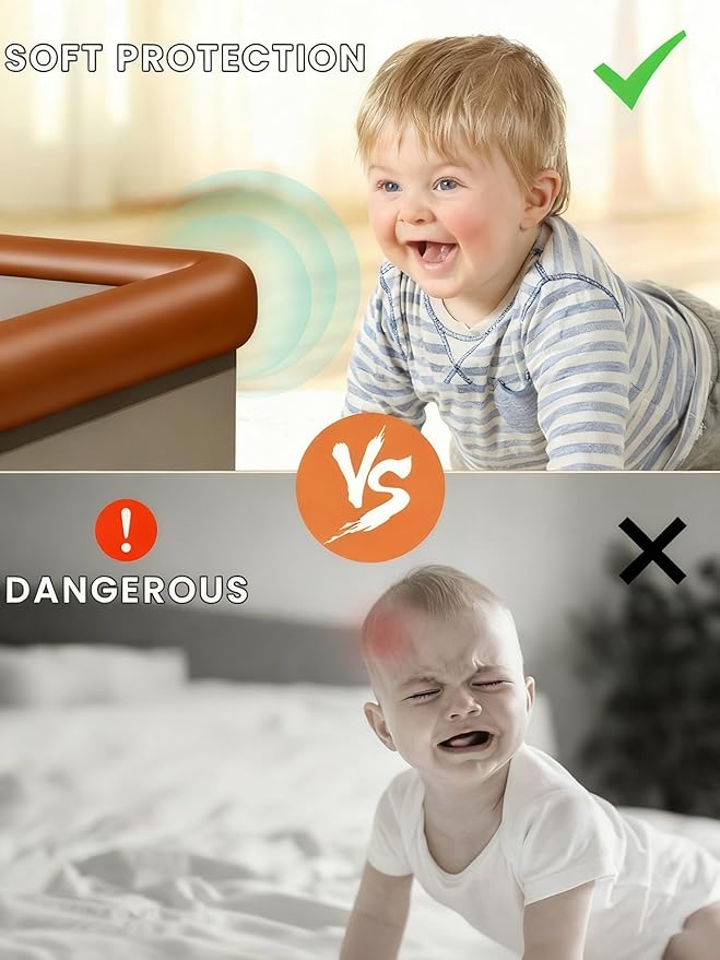 Baby Proof Edge Corner Protector, 6.56FT 0.47''Th L-Shape Furniture Corner & Edge Safety Bumpers with 6 Corners, Pre-Taped, Soft NBR Rubber Foam Desk Edge Cushion Wall Corner Protector (Brown)