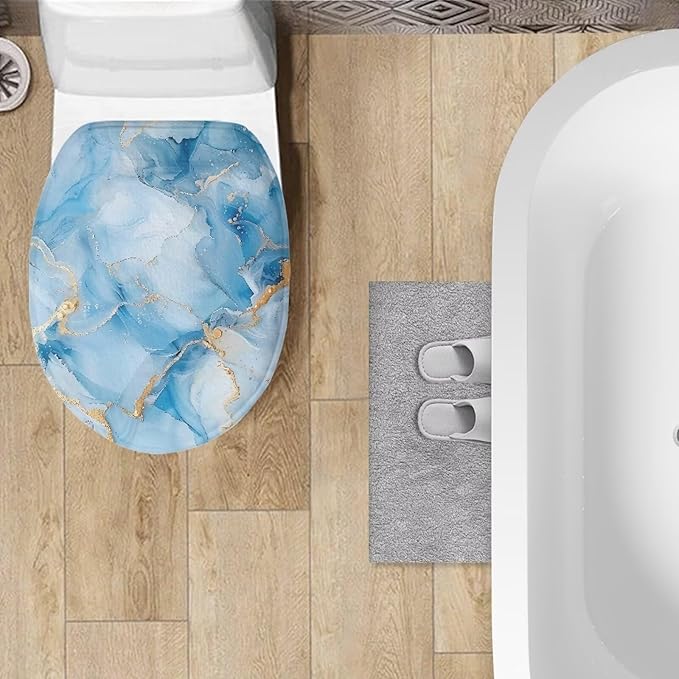 Blue Marble Toilet Lid Covers - Polyester Fabric Bathroom Seat Covers - Elastic Bottom - Soft and Breathable - Universal for Most Toilet Bowl Lids