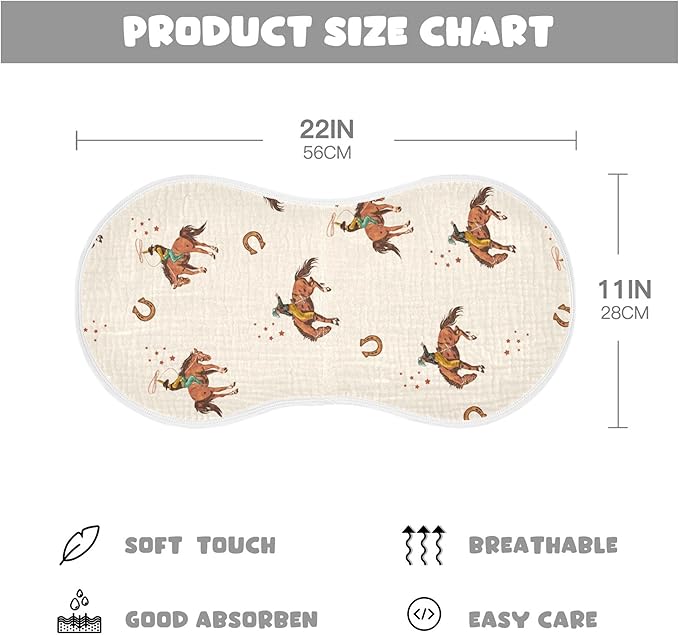 Farm Western Cowboys Burp Cloths Baby Boys Girls Absorbent Soft Cotton Burping Cloths Rags, 2 Pack