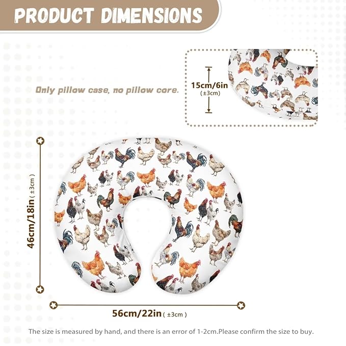 Nursing Pillow Cover with Zipper Covers Roosters Soft Breastfeeding Cover for Nursing Pillow Unisex Nursing Pillow Slipcovers Machine Wash & Quick Dry