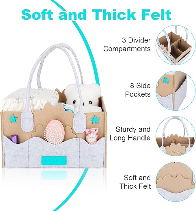 Diaper Caddy Organizer, Nursery Storage Basket for Baby,Portable Diaper Holder for Changing Table and Car,Newborn Essentials Boy Girl Shower Gift Basket.