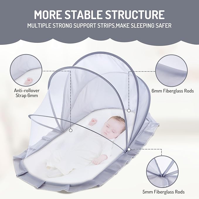 Folding Crib Net Mosquito Net for Baby – Kids Mosquito Netting Mesh Crib Canopy, Crib Blackout Cover with Shade Cover for Toddler Sleeping Outdoors, Travel Portable Baby Bed Tent, Grey, 36x22inch