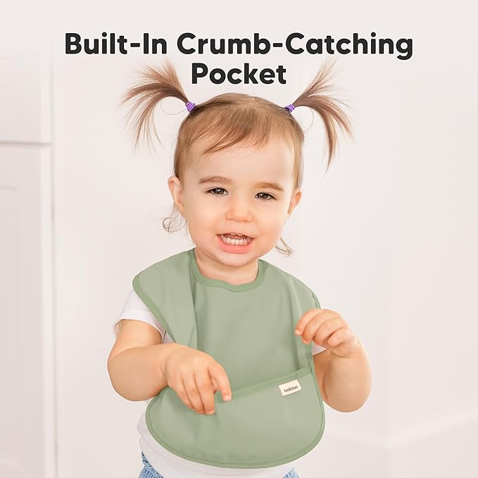 KeaBabies 3-Pack Waterproof Baby Bibs for Eating - Lightweight Toddler Feeding Bibs with Large Food Catcher, Mess Proof, Food-Grade Baby Eating Essentials, Easy to Put On & Clean (Jade)