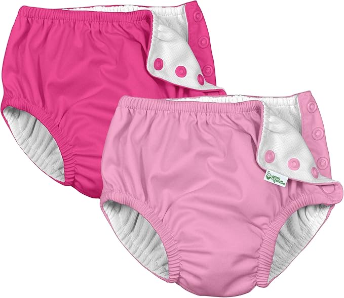 i Play (2 Pack) Girls Reusable Absorbent Baby Swim Diapers - Swimming Suit Bottom | No Other Diaper Necessary Light Pink and Hot Pink 6 Months