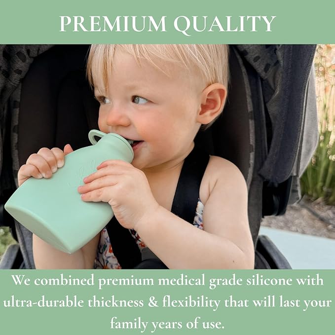 Nontoxic Reusable Baby Food Pouches - Premium Food Grade Silicone - BPA & PFAS Free - Leak-Proof Design - Easy to Clean and Dishwasher Safe (Blue and Green)
