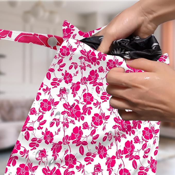 4 Pack Rose Floral Wet Bag Waterproof Washable Reusable Wet Dry Bag for Swimsuit Clothes Cloth Diaper Travel Beach Pool Yoga Gym Toiletries Gift for Women Sister Coworker Birthday Christmas
