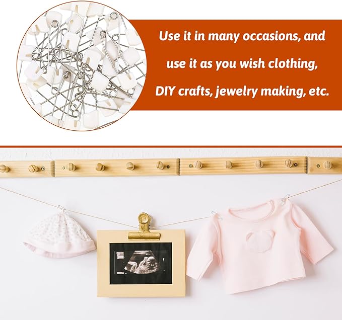 50 Pcs Diaper Pins, 2.2 Inch Plastic Head Safety Pin with Safe Locking Closures, Cloth Diaper Nappy Pins with Locking Closures Stainless Steel