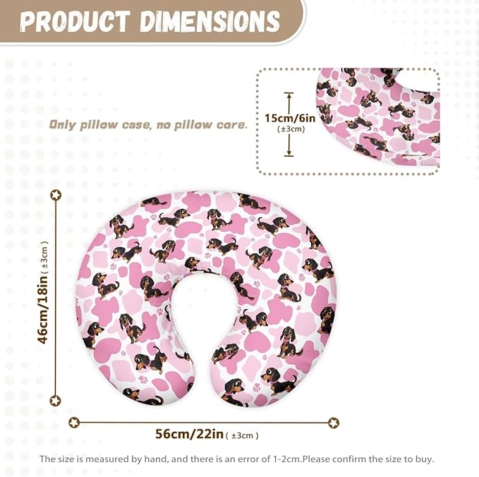 Pink Heart Dachshund Nursing Pillow Cover for U-Shaped Feeding Pillow Breastfeeding Pillow Slipcover Hidden Zipper Design Soft and Skin-Friendly