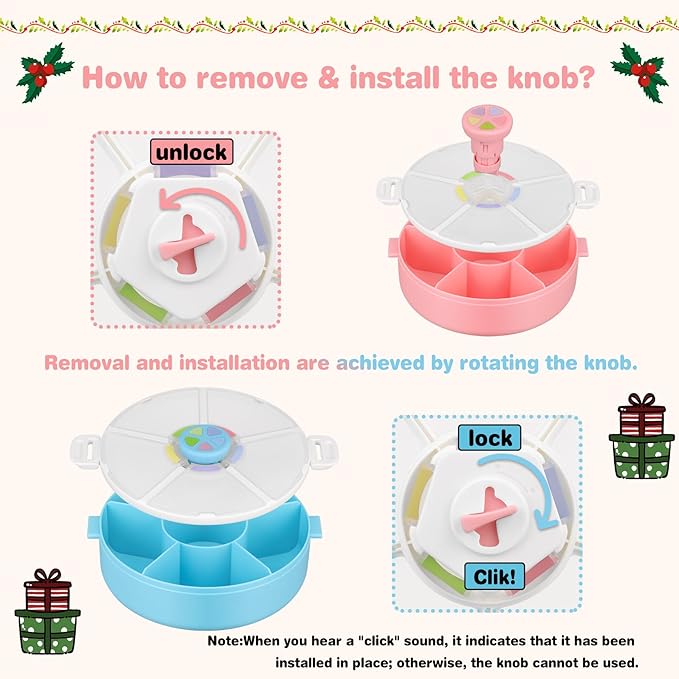JOOPETALK Kids Reusable Rotating Snack Container with 5 Separate Compartments, Color Matching Opening Lid, BPA/PVC-Free, Dishwasher Safe, Perfect for Travel, School Lunches & On-the-Go Snacking-Blue