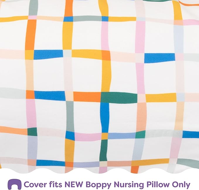 Boppy Nursing Pillow Cover, Rainbow Groovy Plaid, Single Cover, Easy-On Slipcover with Extra Soft 100% Polyester Microfiber Fabric for the Redesigned Boppy Nursing Pillow