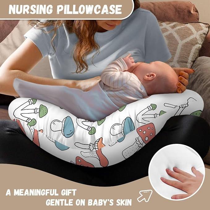 Multi Colorful Mushroom Nursing Pillow Cover Baby Breastfeeding Slipcover Infant Newborn Nursery Bottle Pillowcase Easy to Use and Dustptoof