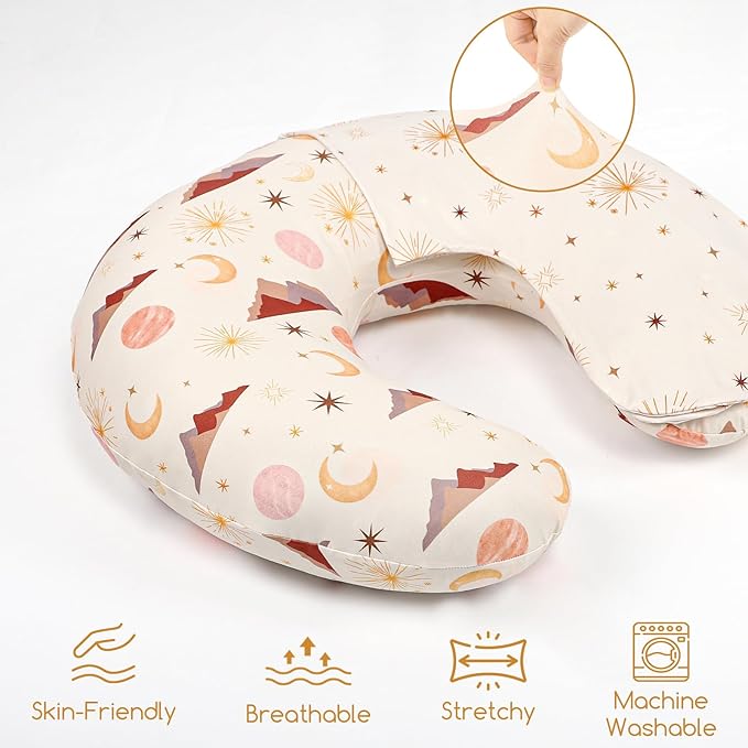 Nursing Pillow Cover 2 Pack, Stretchy Nursing Covers for Breastfeeding Pillows, Soft Nursing Pillowcase for Baby Girls Boys, Removable Slipcover for Infant Newborn, Moon(Only Cover)