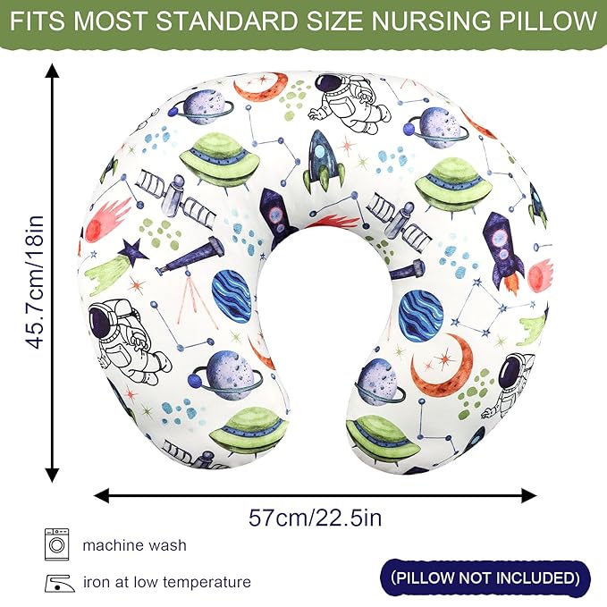 TANOFAR Nursing Pillow Cover Boy, Stretchy Breast Feeding Pillow Covers, Soft & Skin-Friendly, Removable Nursing Support Pillow Slipcover, Space Shuttle