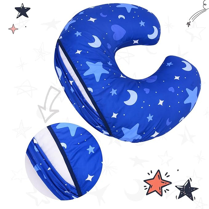 Cloele Nursing Cover for Breastfeeding Pillows - 2 Pack Star Slipcovers for Baby Boys & Girls - Ultra Soft Infant Pillowcase for Newborn, White and Blue