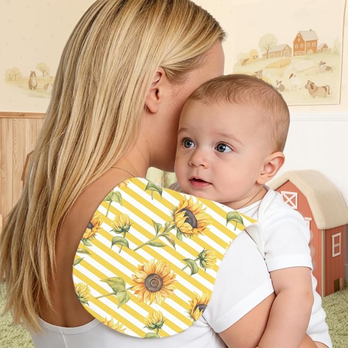 5 Pack Baby Burp Cloths for Boys Girls, Soft Cotton, Yellow Sunflowers Theme Design, Super Absorbent Baby Burping Cloths for Newborns, Machine Washable and Reusable Baby Spit-Up Cloths