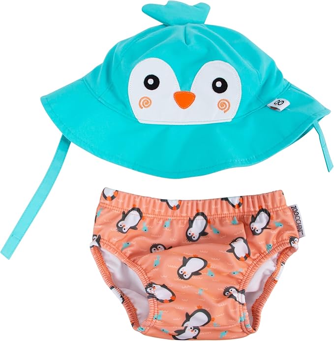 ZOOCCHINI Baby & Toddler Sun Hat & Reusable Swim Diaper Set, UPF 50+ Protection, Chlorine and Salt Water Resistant for Beach and Pool