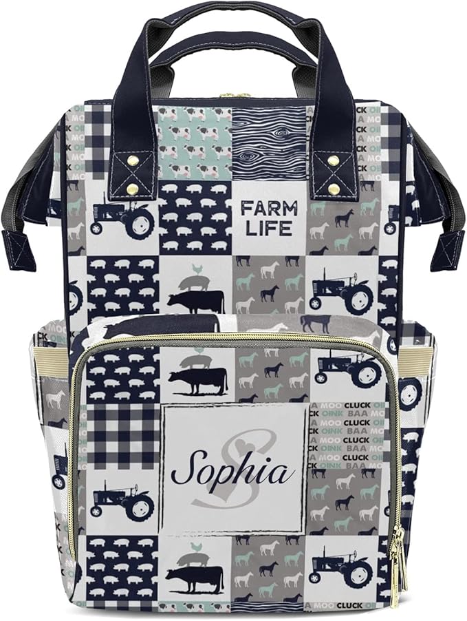Car Animal Cow Diaper Bag Backpack Tote Custom with Name Multifunction Waterproof Travel Back Pack Diaper Bag Gifts Backpack for Men Women