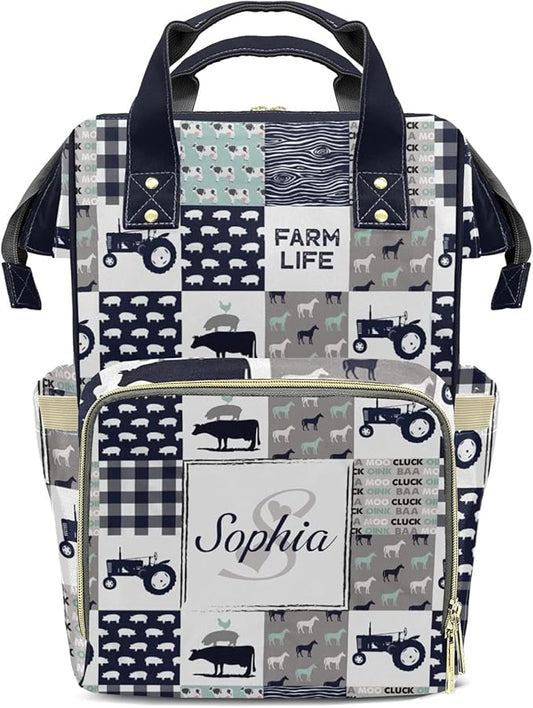 Car Animal Cow Diaper Bag Backpack Tote Custom with Name Multifunction Waterproof Travel Back Pack Diaper Bag Gifts Backpack for Men Women