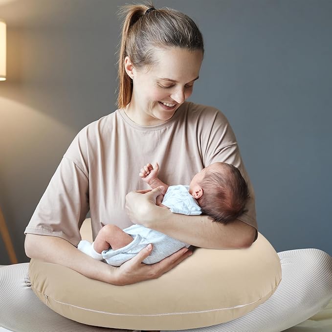 Hooyax Baby Waterproof Nursing Cover, Stretchy Nursing Covers for Breastfeeding, Adorable Infant Feeding Pillow Slipcover for Baby Boy and Girls (Khaki)