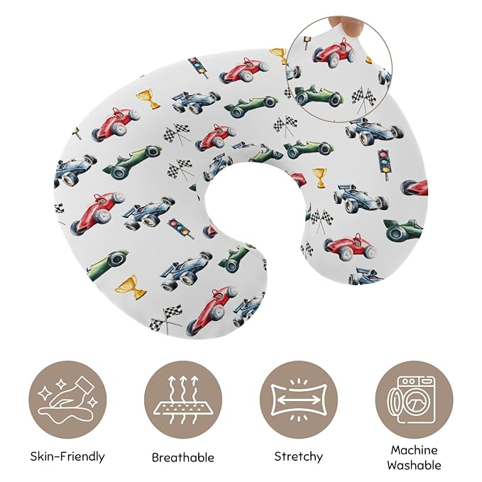 Cute Race Trophy Flag Traffic Light Nursing Pillow Cover Stretchy and Soft for Baby Girls Boys Transportation Vehicles Nursing Cover for Breastfeeding for Newborn Infant
