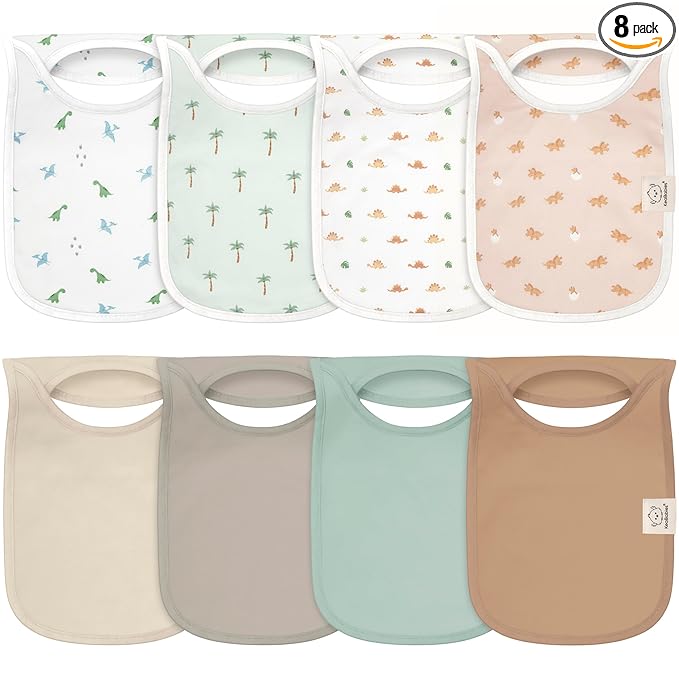 KeaBabies 8-Pack Bibs for Baby Girl, Boy - Pullover Large Baby Bibs for Drooling and Teething Infant, Newborn, Soft & Absorbent Organic Cotton, Long Torso Coverage Keep Toddler Clean & Dry (Roarsome)