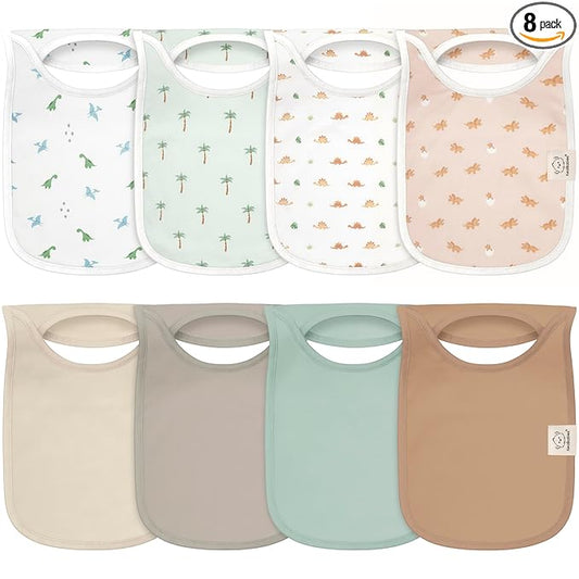 KeaBabies 8-Pack Bibs for Baby Girl, Boy - Pullover Large Baby Bibs for Drooling and Teething Infant, Newborn, Soft & Absorbent Organic Cotton, Long Torso Coverage Keep Toddler Clean & Dry (Roarsome)