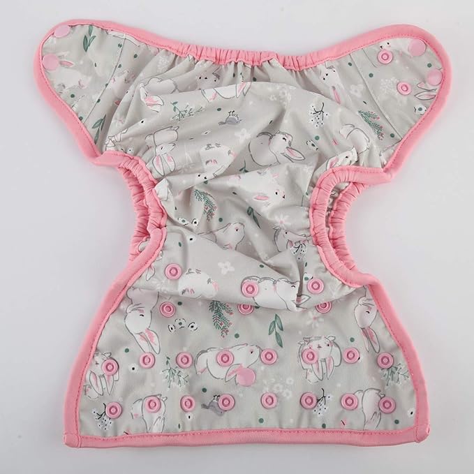 Baby Diaper Cover Nappy One Size 8lbs to 36lbs (White Rabbits)