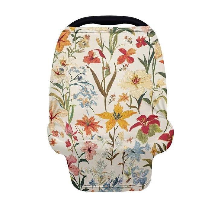 LedBack Baby Car Seat Covers Carseat Canopy, Flowers Breathable Breastfeeding Covers for Babies Boys and Girls, Lightweight and Washable