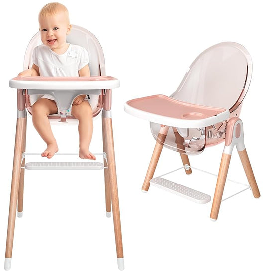 Classic Non-Reclinable 6 in 1 Baby High Chair for Babies and Toddlers, Modern Safe & Compact wooden Highchair, Easy to Clean, Removable Tray, Easy to Assemble