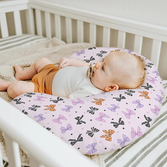 Pastel Halloween Bows Baby Nursing Pillow Covers for Boy Girl Spooky Sweet Bows Stars Nursery Pillowcase for Breastfeeding Pillows Cute Girly Ribbons Soft Stretchy Slipcovers for Newborn Infant