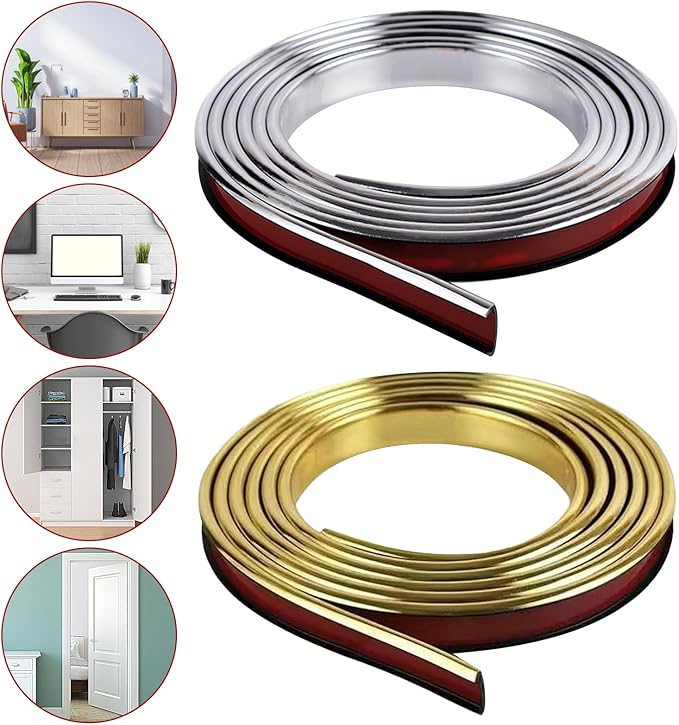 U-Shape Edge Banding, 16.4FT Veneer Edge Banding, PVC Self Adhesiv Furniture Corner Edge Strip Countertop Table Cabinets Chairs Shelves Restoration, 25MM, Gold