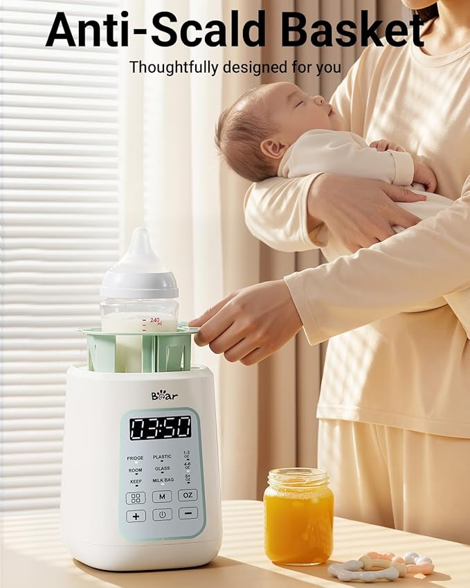 Bear Bottle Warmer, Baby Milk Warmer Breastmilk Bag Formula Fast Warming for New Born Baby Bottles, Time Temp Control Automatic Shut Off at Home Use