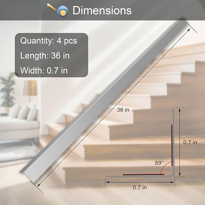 4Pcs 36" Metal Corner Protectors, Aluminum Self-Adhesive Corner Guards, for Edge Protection & Decoration on Walls, Furniture, Cabinets, Kitchen Islands (Gray, 36"x0.7"x0.7")