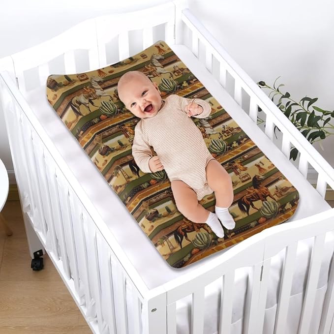Western Horse Baby Changing Pad Covers Ultra Soft Breathable Changing Table Cover Polyester Diaper Change Pad Sheets for Baby Boys Newborn